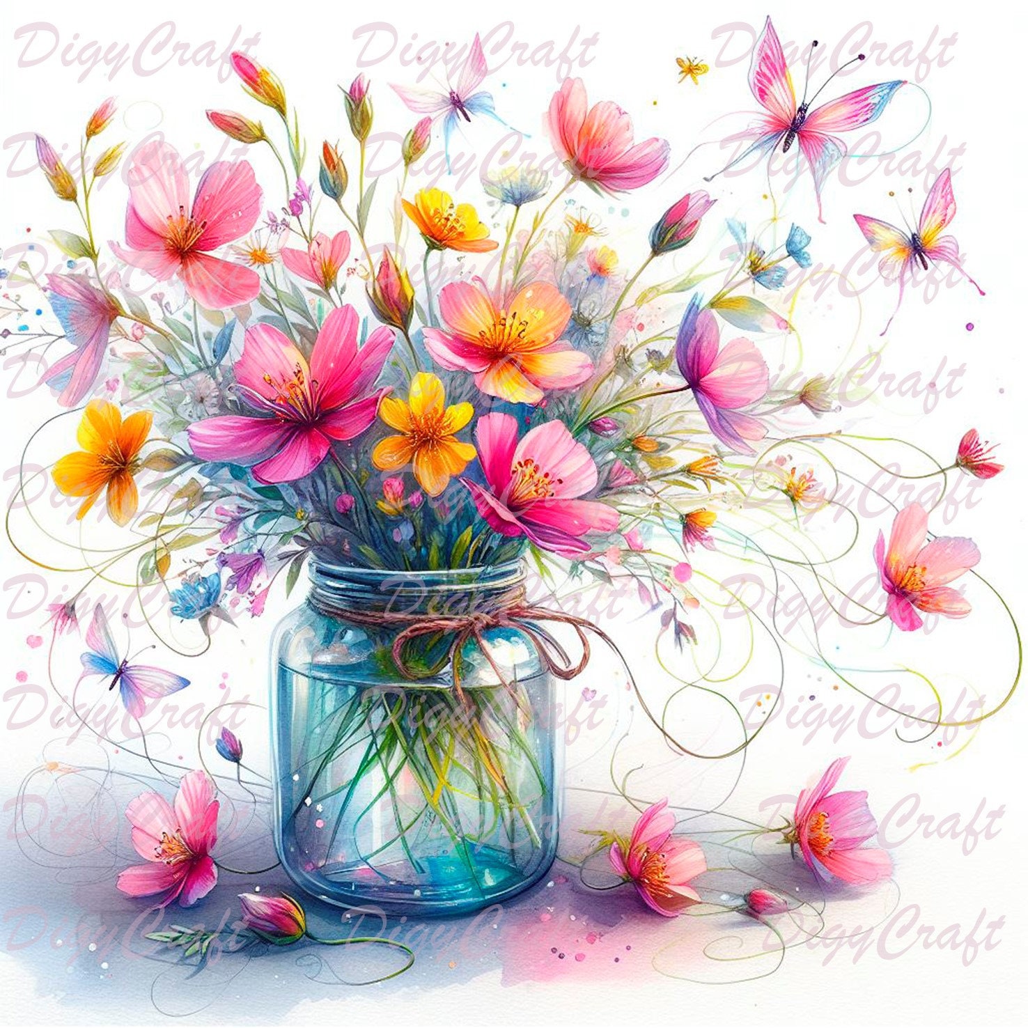 30 Images, Flowers in a Jar Clipart, Printable Watercolor Clipart, High ...