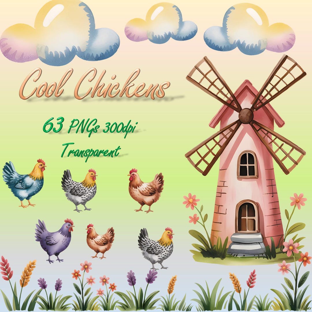 Watercolor Chicken Clipart Bundle: Farm Animal Graphics (PNG, JPG) - Etsy