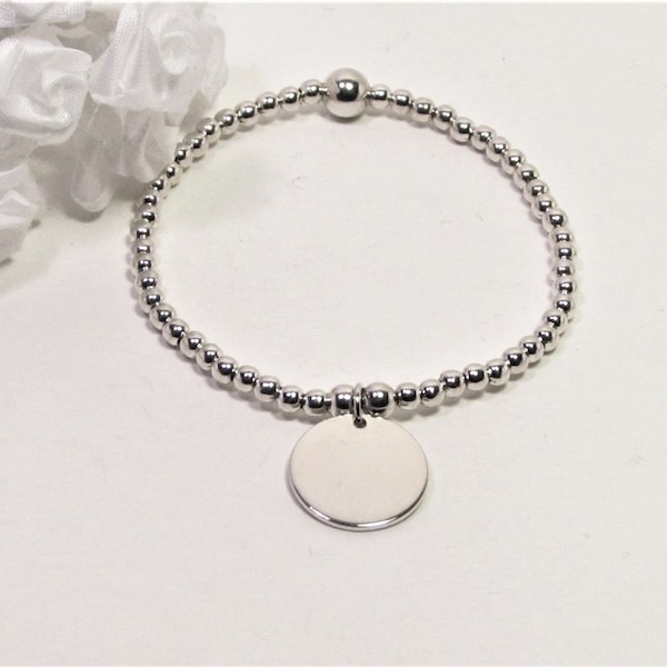 Bracelet perles argent breloque médaille argent 925