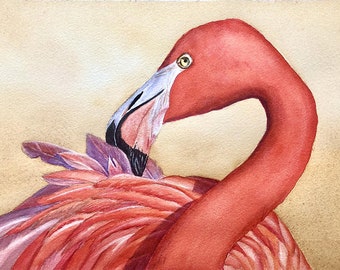 Bird Ablaze, FINE ART PRINT, Watercolor Flamingo - Print Alone or Matted, Multiple sizes