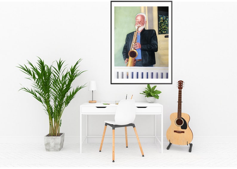 Watercolor Sax Player FINE ART PRINT Print Alone or Matted Porch Puckerer Multiple sizes
