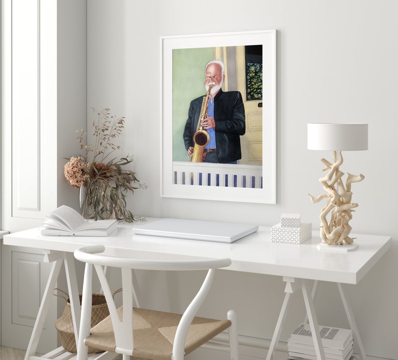 Watercolor Sax Player FINE ART PRINT Print Alone or Matted Porch Puckerer Multiple sizes