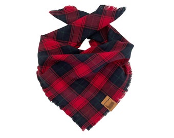 Foulard / Bandana pour chiens - Rouge/Bleu Foncé à carreaux - Flanelle