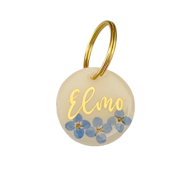 Dog tag / tag for dogs cream / beige flowers - Personalized with name + number / engraving