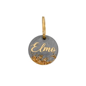 Dog tag / tag for dogs gray gold leaf - Personalized with name + number / engraving