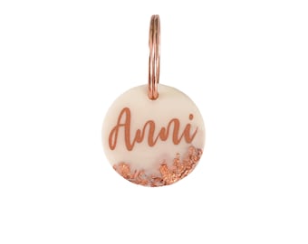 Dog tag / tag for dogs cream leaf copper/rose gold - personalized with name / engraving