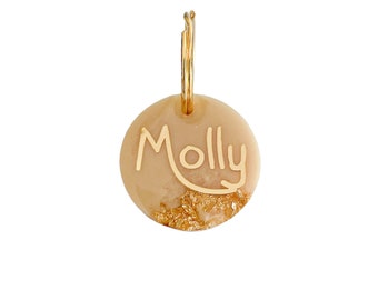 Dog tag / tag for dogs beige gold leaf - personalized with name + number / engraving