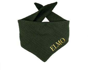 Neckerchief / Bandana for Dogs - Personalized - Dark Green Muslin / with Name