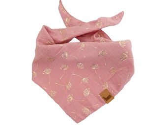 Dog Neckerchief / Bandana - Pink Muslin /Gold