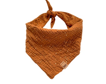 Halstuch / Bandana für Hunde - Rostrot mit Gold / Musselin