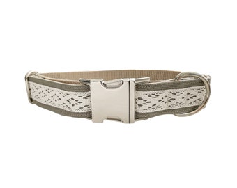 Halsband / Hundehalsband - Beige mit Spitze