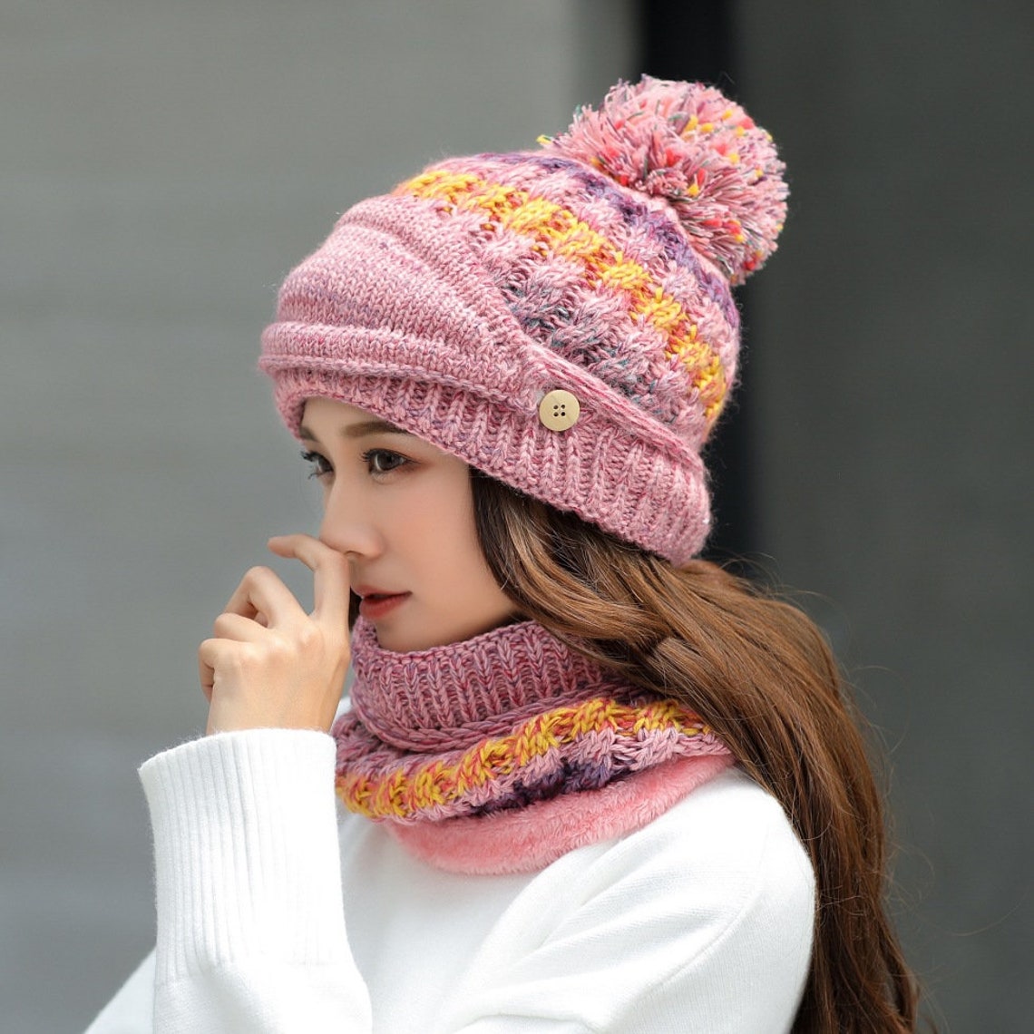 Women Winter Warm Hat Beanie Knitted Scarf Ski Cover Face Mask Etsy