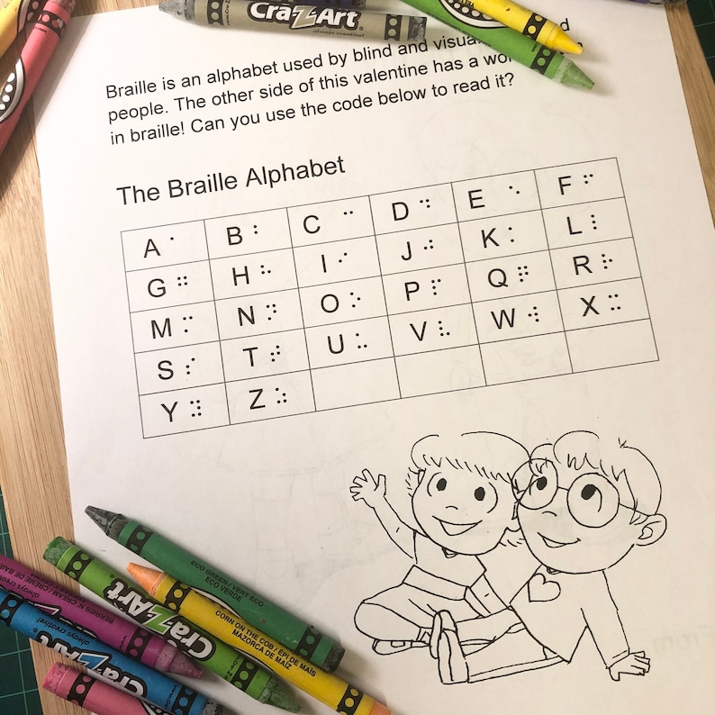 Braille Themed Valentines Cards  Coloring and Activity Sheets image 1
