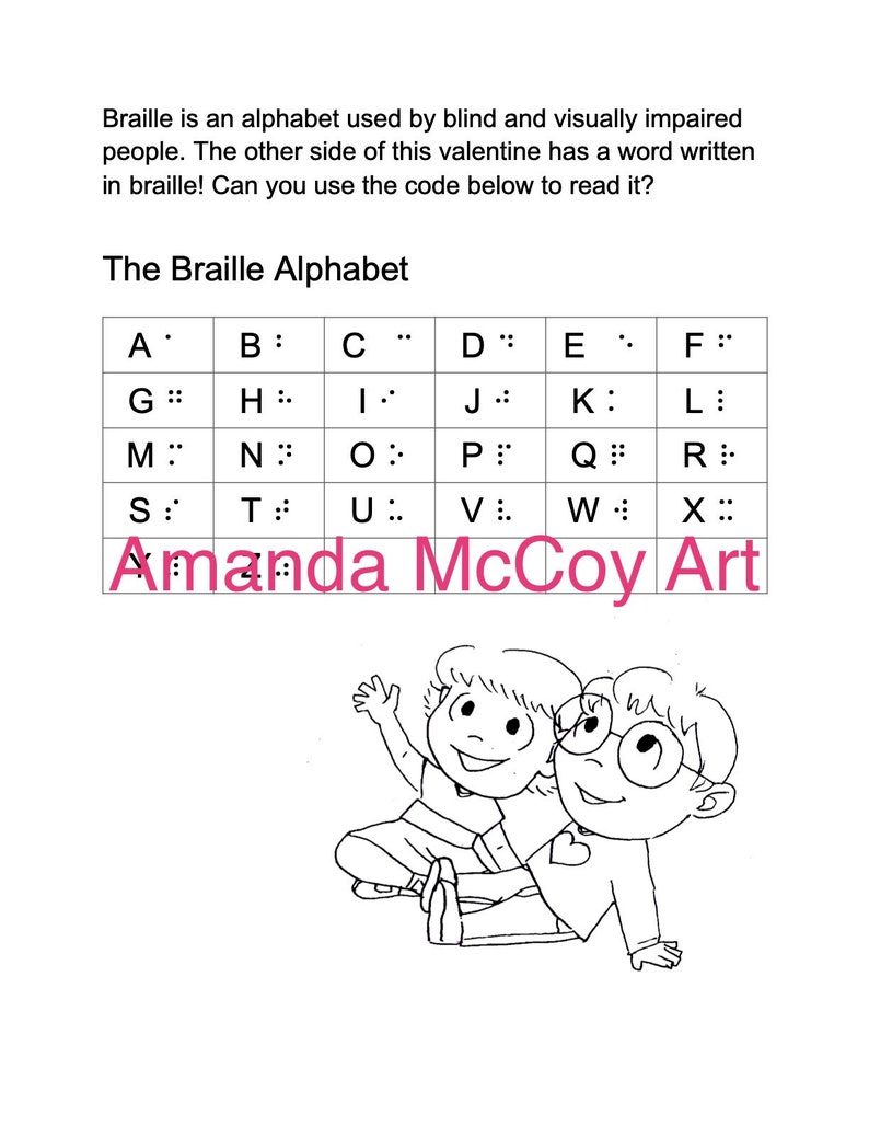 Braille Themed Valentines Cards Coloring and Activity Sheets image 4