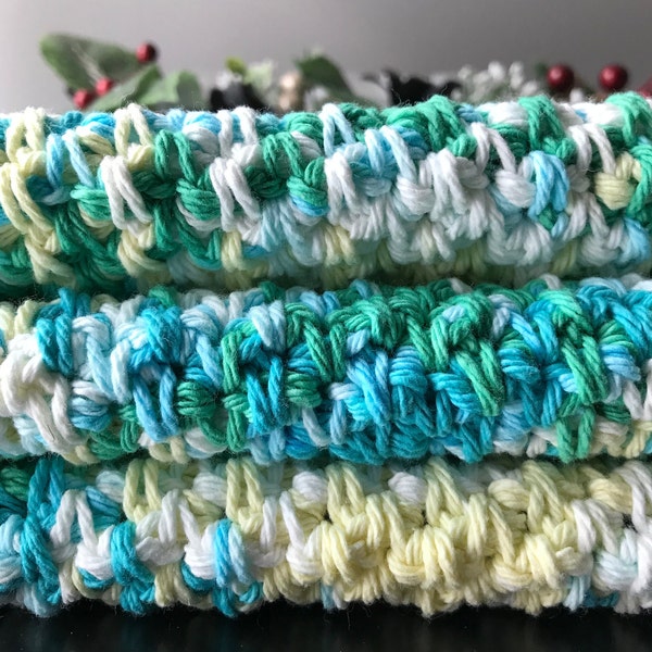 Crochet Cotton Dish Cloth Pack of 3 in Garden Blossom Colors, Kitchen Cleaning Dishcloth, Wash Spa Cloth, Eco Cloth, Kitchen Bath Accessory