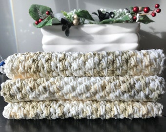 Dish Cloth Crochet Cotton, Pack of 3, Color Antique Lace (neutral), Kitchen Dishcloth, Spa Wash cloth, Eco Cloth, Kitchen Bath Accessory