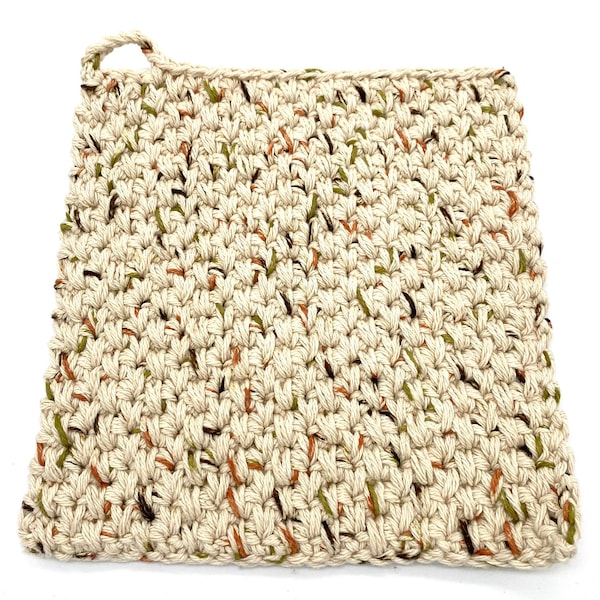 Potholders, Hot Pads, Large Double Thick, Oven Mitt, Crochet with two 100% cotton yarn strands in color oatmeal, neutral  fits all kitchens