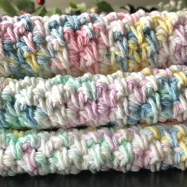 Dishcloths Cotton Crochet Pkg of 3 in Pastel Colors, Kitchen Dishcloth, Cleaning Cloth, Wash/Spa cloth, Eco Cloth,Kitchen Decor/Accessory