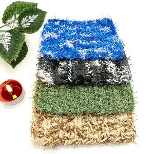 Scrubbie crochet scouring pad, Pot and dish scrubber, Reuseable washable scrubby for sinks, bathtub, kitchen, stains, grease, baked on food.