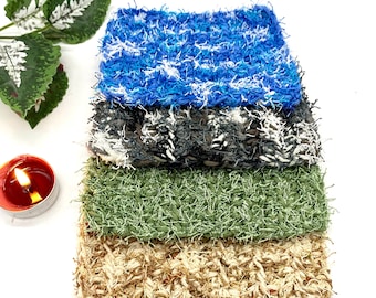 Scrubbie crochet scouring pad, Pot and dish scrubber, Reuseable washable scrubby for sinks, bathtub, kitchen, stains, grease, baked on food.