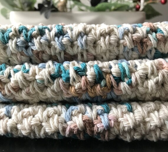 Crochet Cotton Dish Cloth Pack of 3 in Seaside Colors, Kitchen Dishcloth, Cleaning Cloth, Wash/spa cloth, Eco Cloth,Kitchen Decor/Accessory