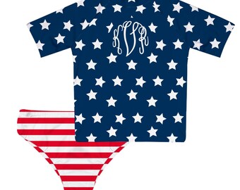 Monogram Navy Short Sleeve Rash Guard