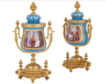 Set of 2 VintagePair of French Gilt Bronze Mounted Porcelain vase
