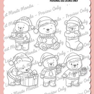 Christmas Bear Digi Stamp – Cute Cookie Digital Stamp for Cardmaking, Coloring Pages, Scrapbooking, Cricut & Holiday Crafts