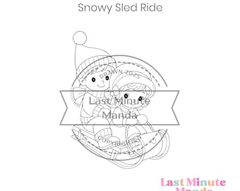 Snowy Sled Ride Digital Stamp – Storybook Style Holiday Cardmaking (Digital Download)