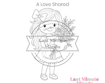 Girl with Heart Digital Stamp, Storybook Cardmaking (Digital Download)