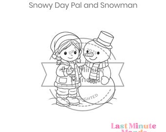 Snowy Day Pal & Snowman Digital Stamp – Storybook Style Holiday Cardmaking (Digital Download)