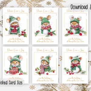 Jeu de souris de Noël 1 4 x 6 | Cartes de Noël exclusives à imprimer, couper et plier | Bricolage pour les fêtes de fin d'année