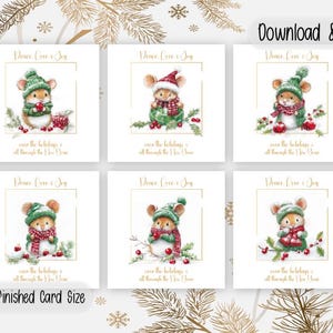 Lot de 2 souris de Noël 5 x 5 | Cartes de Noël exclusives à imprimer, couper et plier | Bricolage pour les fêtes de fin d'année