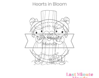 Hearts in Bloom Digital Stamp – Storybook Girls, Valentine Cardmaking (Digital Download)