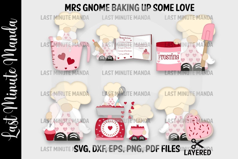 Mrs Gnome Baking Up Some Love Vector Layered and Cut Files with Clip Art image 1