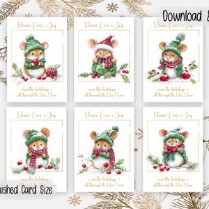 Set di topi di Natale 2 5 x 7 / Biglietti di Natale esclusivi stampati, tagliati e piegati / Auguri di Natale fai da te