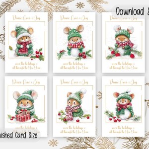 Set di topi di Natale 1 5 x 7 / Biglietti di Natale esclusivi da stampare, tagliare e piegare / Auguri di Natale fai da te
