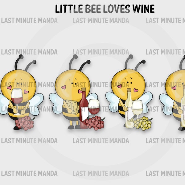 Little Bee Loves Wine Clip Art, Commercial Use, Clipart, Digital Image, Png, Graphic, Digital, Instant Download