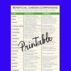 Companion Planting Garden Printable, PDF Planting Printable