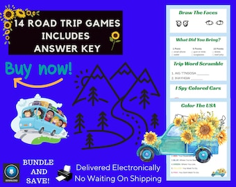 14 Family Friendly Road Trip Games, Printable, Sunflower, Road Trip Activities, Travel Activities For Kids