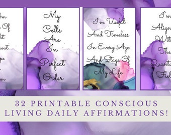 32 Conscious Living Affirmation Cards / Printable Affirmations / Positivity, Self-Confidence, Self-Empowerment l Daily Affirmations