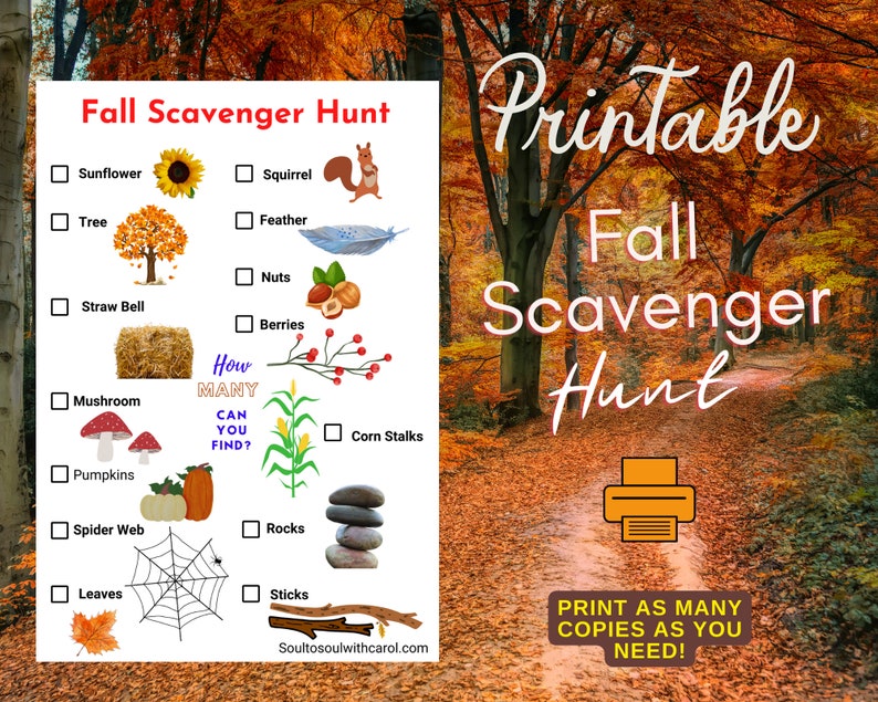 Fall Scavenger Hunt Checklist/Halloween Scavenger Hunt/Family Fun printable image 3