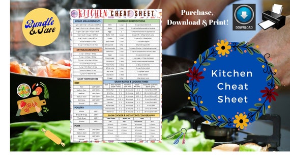 Kitchen Cheat Sheet / Kitchen Measurements / Slow Cooker & Insta Pot Conversions / Cooking Substitutions