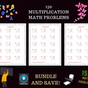 150 Triple Digit Multiplication Problems, Homeschooling Math Worksheets, Math Printables