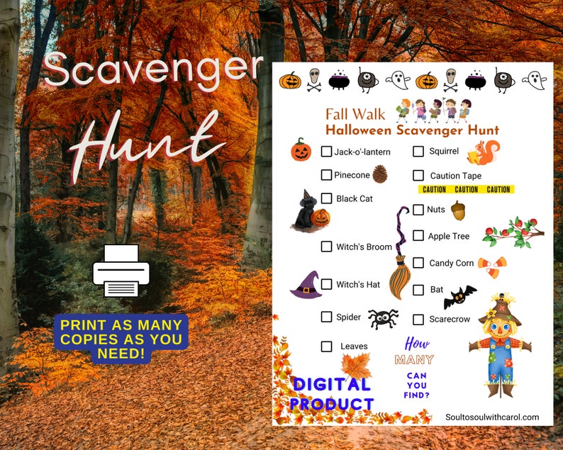 Fall Scavenger Hunt Checklist/Halloween Scavenger Hunt/Family Fun printable image 2