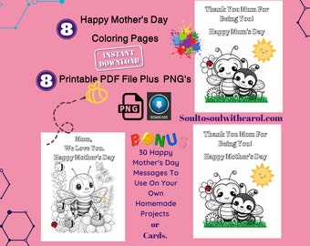 Printable Mother's Day Mom/Mum Bee Coloring Pages