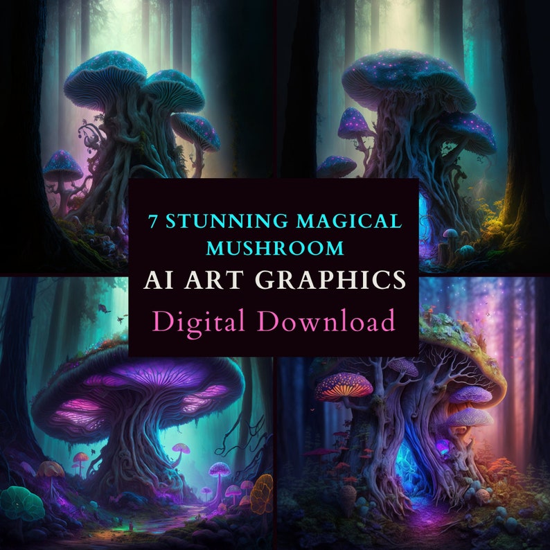 7 Stunning Magical Mushroom Trees Bundle Digital Download  image 1