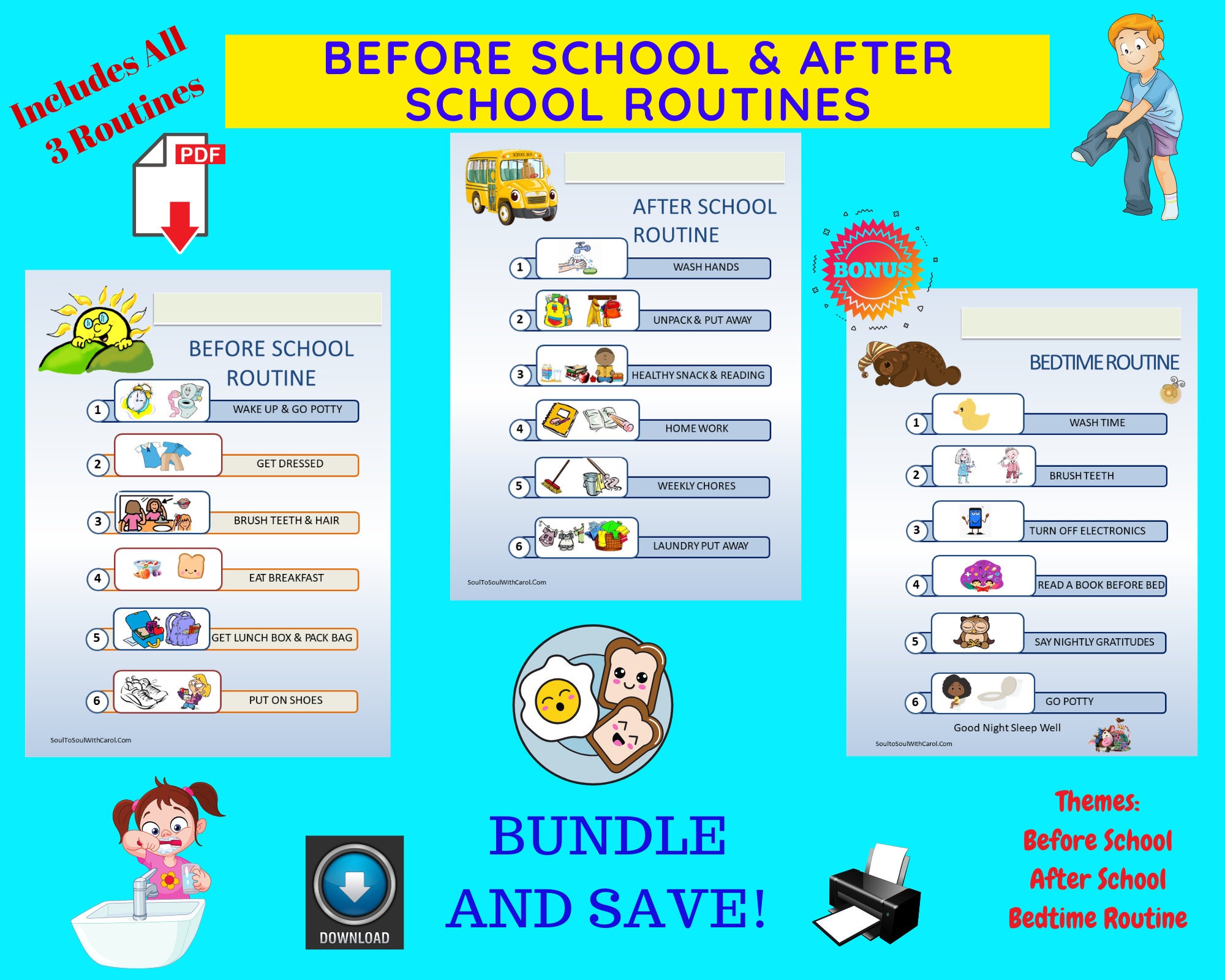 Kids Before and After School Routine / Bedtime Routine / PDF Printables ...