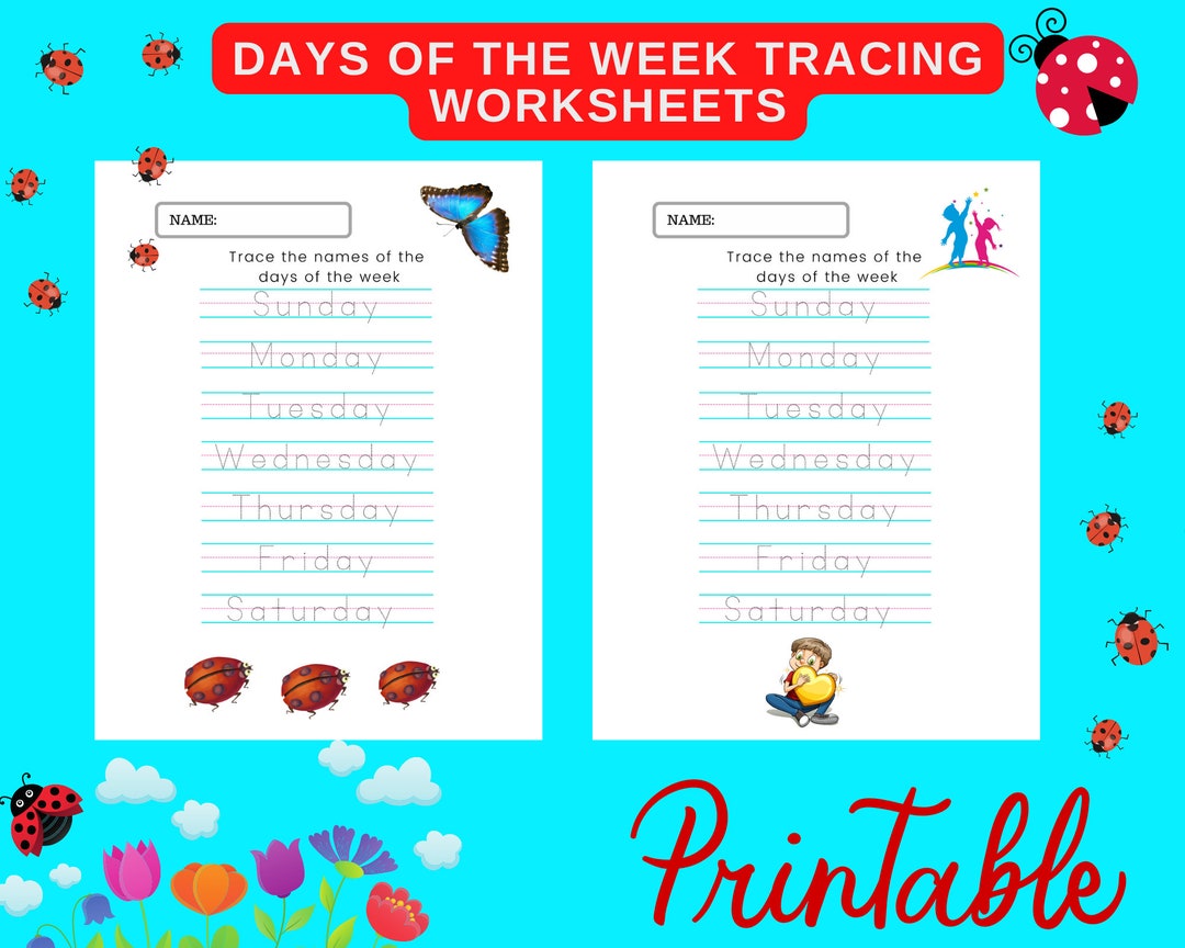 Days of the Week Tracing Pages for Homeschooling or Preschool - Etsy