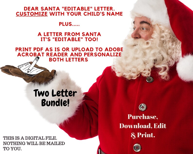 Letter To Santa / Letter From Santa / Editable Letter To Santa & Return Letter From Santa/ Digital/Printable/Christmas PDF/ Christmas Fun image 1